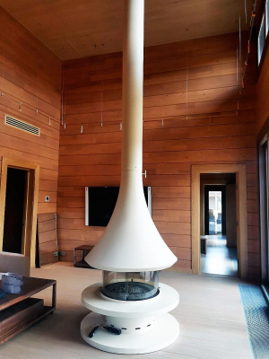 Печь Virtu Центральный 808-2D, подвесной и закрытая топка с автоматическим открыванием одной дверки с пульта ДУ и кнопок