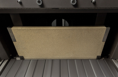 Каминная топка Экокамин ДЕЛЬТА 800BV три стекла принтинг черный шамот, вертикальная ламель