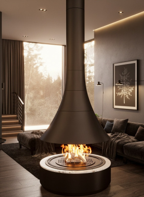 Печь Virtu Центральный 808-1D, подвесной и закрытая топка с автоматическим открыванием одной дверки с пульта ДУ и кнопок