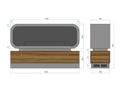  LUX FIRE Тумба глухая Империал-1400 с автоматическим биокамином Genius-I 1000