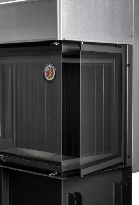 Каминная топка Экокамин ДЕЛЬТА 800BV три стекла принтинг черный шамот, вертикальная ламель