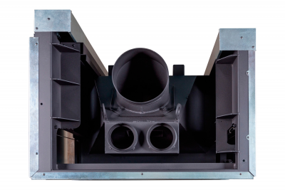 Каминная топка Экокамин ДЕЛЬТА 800LРВ  два стекла левая принтинг подовое горение черный шамот