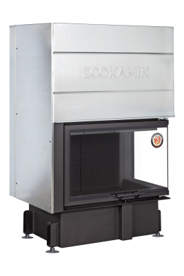 Каминная топка Экокамин ДЕЛЬТА 800RРВ  два стекла правая принтинг подовое горение черный шамот