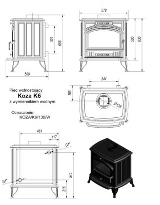 Дровяная печь KRATKI Koza/K6/W(с вод.контуром)