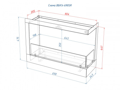 Биокамин LUX FIRE Встроенный биокамин Угловой 690S(правый)