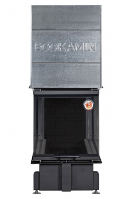 Каминная топка Экокамин Дельта 900В три стекла принтинг черный шамот