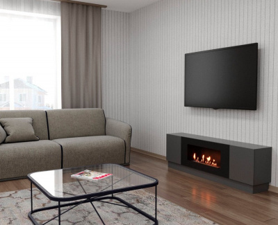  LUX FIRE Тумба универсальная "Байкал" 1600, графит, с биокамином 900